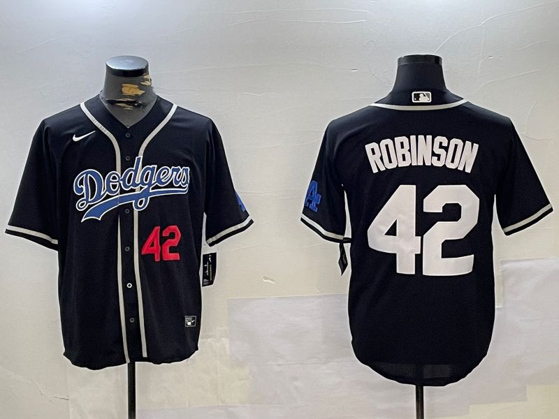 Men Los Angeles Dodgers 42 Robinson Black Game 2024 Nike MLB Jersey style 11204